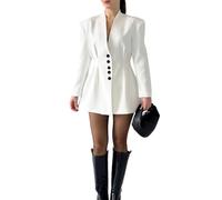 Vagbalena Blazer à boutonnage simple à la mode d'automne pour femmes, ensemble haut et jupe boutonnés à manches courtes de couleur unie, blazer de travail de bureau d'affaires (Blanc,TTG)