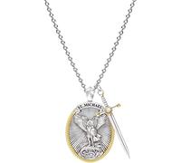 Vagbalena Collier Pendentif Épée et Bouclier Archange Saint Michel Homme Femme avec Épée et Bouclier Ange Gardien Médaille Religieuse Couple Collier (Argent)