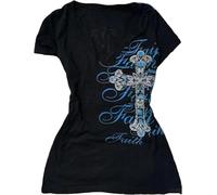 Vagbalena Design de mode pour femmes col en v à manches courtes emo rock vêtements pour adolescents des années 2000 adolescentes vintage col en v à manches courtes t-shirt imprimé tie dye (Noir 3,S)