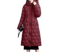 Vagbalena Doudoune longue à capuche chaude pour femme style hivernal col montant coupe ajustée cintrée à la taille matelassée (bordeaux,Grand)