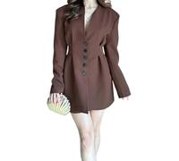 Vagbalena Ensemble veste de costume de travail à simple boutonnage pour femme couleur unie haut boutonné à manches courtes et jupe courte (Marron,TG)