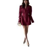 Vagbalena Ensemble veste de costume de travail à simple boutonnage pour femme couleur unie haut boutonné à manches courtes et jupe courte (Vin,TTG)