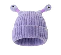 Vagbalena Femmes Filles Hiver Mignon Dessin Animé Lumineux Petit Monstre Bonnet Tricoté LED Chapeau Lumineux Bonnets Lumineux Drôles avec Antennes Rétractables Et Lumineuses (Pourpre,Une Taille)