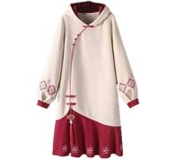 Vagbalena Femmes Printemps Chinois Sweat à Capuche Chinois Hanbok brodé col Montant Robe Hanbok à Manches Longues brodé épaissi Cheongsam Plus la Taille (Abricot,3XL)