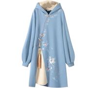 Vagbalena Femmes Printemps Chinois Sweat à Capuche Chinois Hanbok brodé col Montant Robe Hanbok à Manches Longues brodé épaissi Cheongsam Plus la Taille (Bleu 1,XXL)