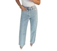 Vagbalena Jeans en Strass Taille Basse y2k pour Femmes Jeans Amples cloutés en Strass Taille Haute à Paillettes Taille Haute Jeans Amples Droits (Bleu Clair,S)
