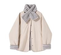 Vagbalena Reversible Stand Collar Fleece Jacket for Winter Teen Fashion Business Office Lightweight Button-Down Wool Coat with Stripes and Scarf (White,M)