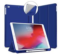 VAGHVEO Coque pour iPad 9,7 2018 2017 /iPad Air 1 2 avec Pencil Holder [Stylet Apple non Inclus], Étui Cover de Protection Cuir PU, Souple TPU Smart Shell Stand Arrière Translucide Housse, Bleu Marine