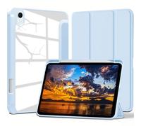 VAGHVEO Coque pour iPad A17 Pro Modèle 2024 Mini 7ème Génération/iPad Mini 6 8,3 Pouces Modèle 2021 avec Porte-Stylet, Étui Cuir PU Léger, Housse de Protection Antichoc, Dos Transparent, Bleu Clair