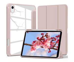 VAGHVEO Coque pour iPad A17 Pro Modèle 2024 Mini 7ème Génération/iPad Mini 6 8,3 Pouces Modèle 2021 avec Porte-Stylet, Étui Cuir PU Léger, Housse de Protection Antichoc avec Dos Transparent, Rose