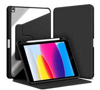 VAGHVEO Coque Rotatif pour iPad 9ème/8e/7e Génération 10,2 Pouces avec Porte-Stylet, iPad Air 10,5 3ème Génération/Pro 10,5 Étui à Rabat, Transparent Dos Housse, Support Rotative à 360 Degrés, Noir