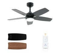 Vagizm Ventilateur de Plafond 91 CM pour Petite Pièce: Noir Mat Moderne Avec Lumière à Intensité Variable et Télécommande - Réversible et Silencieux avec 6 Vitesses pour Petite Chambre - 230 V