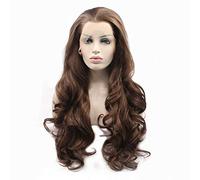 Vague brun longue dentelle avant perruque 13 x 4 dentelle avant perruque 26 pouces résistant à la chaleur cheveux synthétiques