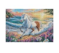 Vague de mer Cheval Blanc Faune Sauvage Nature Sauvage Côte Puzzle 300 Pièces pour Adultes Amusant Captivant Et Relaxant Parfait pour Activités en Famille Et Amis 300 PCS（40x28cm）