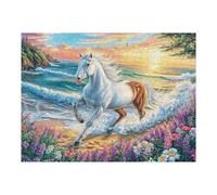 Vague de mer Cheval Blanc Faune Sauvage Nature Sauvage Côte Puzzle 500 Pièces pour Adultes Agréable Amusant Et Relaxant Parfait pour Passe Temps Et Hobby 500 PCS（52×38cm）