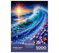 Vague Fleur Lever du Soleil 1000 Pièces Pack Puzzle Magie des Fleurs Marines Puzzle Classique Carton Premium - Anti-Stress Déco Murale, Cadeau Femmes Hommes Seniors Passionnés 38x26cm/1000pcs
