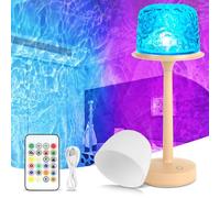 Vague Océanique Projecteur Rotative, 16 Couleurs Ocean Lamp, Aurore Projecteur Ciel Etoile avec Abat-jour et Télécommande, Rechargeable pour Décoration Chambre Adultes Enfants Lampe à Ondes D'eau