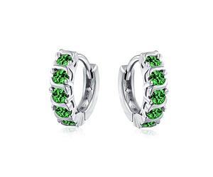 Vague Verte Boucles D'Oreilles Kpop Huggie Hoop En Cz Pour Femmes Pour Hommes Simulée Emeraude Argent Sterling