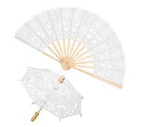 Vaguelly 1 Ensemble Parapluie de Mariage Dentelle Blanche avec Éventail pour Photographie et Décoration Accessoire Élégant pour Célébrations et Événements Spéciaux