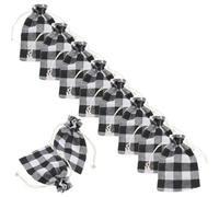 Vaguelly 12 Pièces De Bonbons Plaid Noël Toile De Jute Petit Traiter Décorations Faire La Fête Service Réutilisable Poche Rayures Sachets Mini à Cordon Coton Noir
