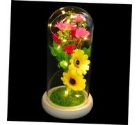Vaguelly 1Pièce Lampe LED Fleur Artificielle Verre Décoration pour Saint Valentin Original Forme De Tournesol Design Élégant Base Non