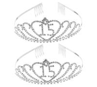 Vaguelly 2 Pièces 15 Coiffe De Fête Anniversaire Décorations Couronne Filles Enfants Diadème De Cristal Silver