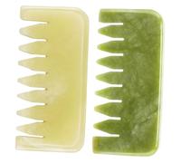 Vaguelly 2 Pièces Peignes de Massage Jade Naturel Peignes Large Dents Antichute pour Chevelu Outils de Massage Acupoints Tête et Corps Stimulation Circulation Sanguine et Relaxation