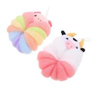 Vaguelly 2pcs Éponges de Bain en Pe pour Garçon et Filles, Forme Cochon et Vache, Style Mignon, Séchage Rapide Expérience de Bain Confortable