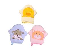 Vaguelly 3 Pièces Moufles De Bain Pour Garçon Fille Éponge Lot Motifs Dessins Animés Avec Suspension Pour Rangement Facile