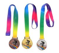 Vaguelly 3pièces Médailles de Récompense Cyclisme avec Ruban Ensemble Première Deuxième Troisième Place Alliage de Zinc Médaille pour Compétitions et Événements Sportifs