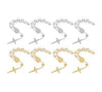 Vaguelly 4 Pièces Bracelets Chapelet Catholiques Imitation Perles Doré et Argenté Croix Spirituelle pour Femmes Bijoux Religieux pour Baptême Communion et Cadeaux de Mariage