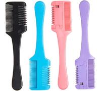 Vaguelly 4 pièces Peigne Effileur Double Face pour Coupe et Coiffage des Cheveux Outil de Désépaississement avec Lames Remplaçables Confortable et Usage Domestique Noir Bleu Rose