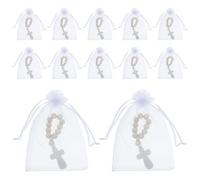 Vaguelly 40 Ensembles de Dizainier Catholique en Bois pour Bébé avec Bracelets Chapelet et Paquet Présents de Baptême, Éléments de Bénédiction et Décorations pour Célébrations