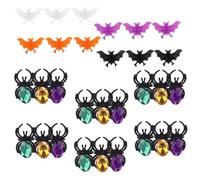 Vaguelly 40 Pièces Lot de Bagues Halloween Plastique Décoratives Anneaux Chauve-souris et Araignée Multicolores Accessoires Festifs pour Garçon Fille et Fêtes