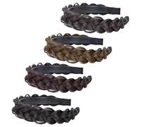 Vaguelly 4pièces Bandeau Tressé Pour Cheveux Perruques Bandeaux De Cheveux Synthétiques Larges Pour Fille