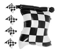 Vaguelly 5 Pièces Ballons à Drapeau à Carreaux Noirs et Blancs pour Fête Danniversaire Thème Course Voitures Décoration Robuste pour Événements Intérieurs et Extérieurs