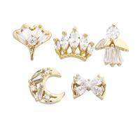 Vaguelly 5 Pièces Bijoux D'art D'ongle De Zircon Accessoires De Manucure Conseils Pour Les Ongles Décoration D'art D'ongle Décoration Des Ongles Décor D'ongles En Métal Golden Alliage