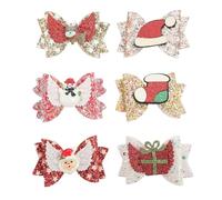 Vaguelly 6pièces Pince à Cheveux Nœud pour Noël Lot de Barrettes Pailletées Support pour Coiffure Garçon Fille Décor de Cheveux de Noël