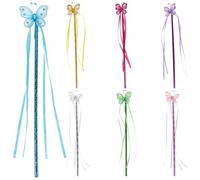 Vaguelly 7 Pièces Lot de Baguettes Magiques Colorées pour Filles Baguettes Féériques Décoratives avec Rubans Accessoires Cosplay et Fêtes Anniversaire