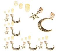 Vaguelly 90 Anneaux Métalliques pour Dreadlocks D’Étoile et Lune Perles et Manchettes Dorées Accessoires Coiffure pour Tresses et Dreadlocks Set 90 Pièces pour Festivals et Sorties