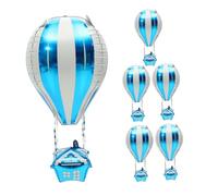 Vaguelly Ballons en Aluminium Montgolfière 4D Bleus 6 Pcs Décorations pour Fête D’Anniversaire Garçon et Filles Shower Thème Voyage