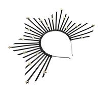 Vaguelly Bandeau Auréole Robe Pour Fille Ailes Cheveux Rave Déesse Goth Costume De Bandeau De Soleil Mèche Céleste Bal De Accessoires Casque De Fée Noir Groupe Dame Plastique Black