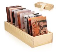 Vaguelly Boîte à Fiches Bois avec Compartiments Détachables pour Rangement de Cartes de Visite et Photos, Organisateur de Bureau Fonctionnel pour Usage en Dortoir et Bureau