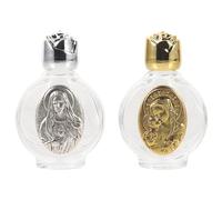 Vaguelly Bouteilles Eau Bénite Portables en Verre Lot de 2 Finitions Métallisées pour Usage Liturgique et Baptêmes