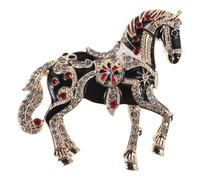 Vaguelly Broche Cheval en Émail Noir avec Cristaux, Style Vintage Élégant, Épingle à Revers pour Robe ou Veste Lors de Rassemblements Sociaux