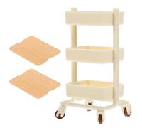 Vaguelly Chariot Miniature pour Maison de Poupée 3 Niveaux en Bois et Plastique Blanc, Support Décoratif Mini Meubles 2 Planches Amovibles, Accessoire pour Décor Maison Miniature et Scène