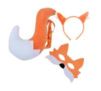 Vaguelly Déguisement Renard Garçon et Filles 3 Pièces - Masque Cosplay Renard, Bandeau Oreilles, Queue Attachée - Costume Animal pour Fête, Halloween et Spectacle, Taille Ajustée, Matière