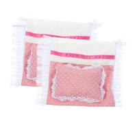 Vaguelly Ensemble 2 Pièces pour Lit de Maison de Poupée Miniature Drap Housse Rose pour Poupée avec Oreiller et Couverture Pliable Accessoires Décoratifs Fournitures de Lit Taille 3