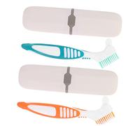 Vaguelly Ensemble de 2 Kits de Brosses à Dents Portables en Plastique Rigide, Étuis de Voyage Orange et Vert, Brosses Doubles Faces à Poils Durs, Accessoires Hygiéniques pour Déplacements et Camping