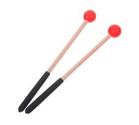 Vaguelly Lot de 2 Maillets de Percussion Rouges 24 Cm Tête Caoutchouc Souple Manche Bois Antidérapant, Bâtons pour Tambour à Languette, Xylophone, Glockenspiel et Marimba, Ensemble
